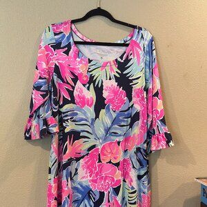 Lilly Pulitzer floral dress w/ ruffled 3/4 sleeve Size XL